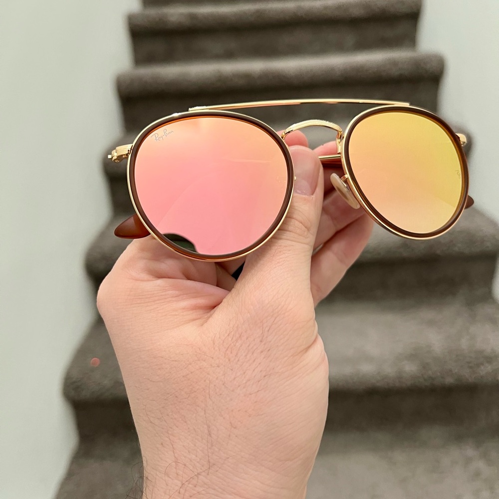 NEW Ray-Ban RB3647N 001/7O 51-22 Round Double Bridge Sunglasses - Gold - Picture 5 of 8